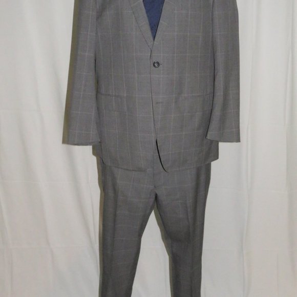 Trunk Club Custom Gray Windowpane Plaid Flat Front Two Button Suit 44R - Picture 2 of 15